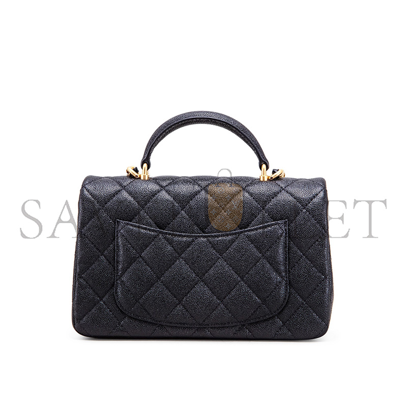 CHANEL BLACK QUILTED GRAINED CALFSKIN MINI FLAP WITH TOP HANDLE GOLD HARDWARE (20*12*6cm)